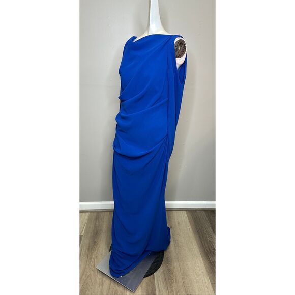 Talbot Runhof Floral Lace & Cady Cold-Shoulder Gown in Royal US10 $2450 - Picture 6 of 12